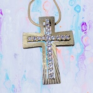 Modern Sterling Silver Amethyst Cross Pendant Necklace on Italian Snake Chain